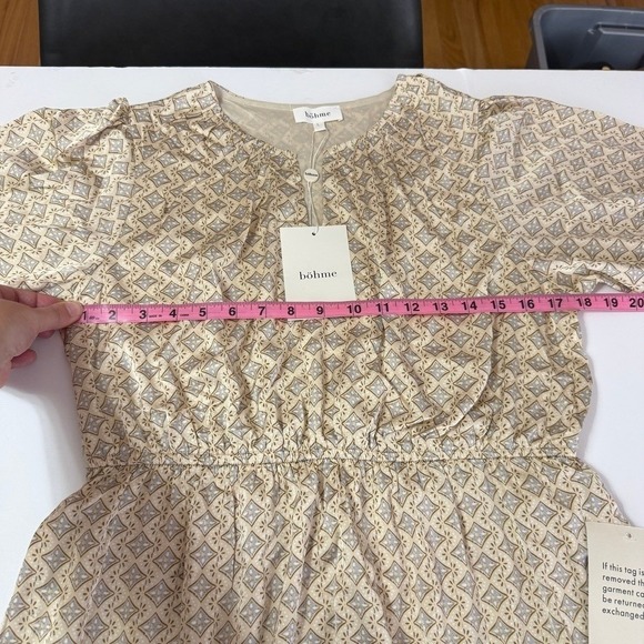 Bohme Tiered Satin Maxi Dress in‎ Cream Geometric Print Large NWT - Picture 8 of 9